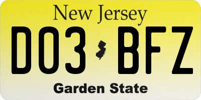 NJ license plate D03BFZ