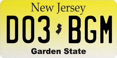 NJ license plate D03BGM
