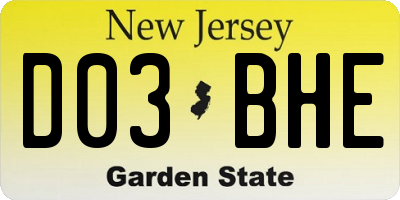NJ license plate D03BHE