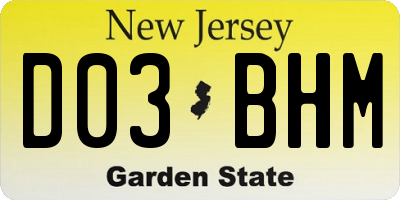 NJ license plate D03BHM