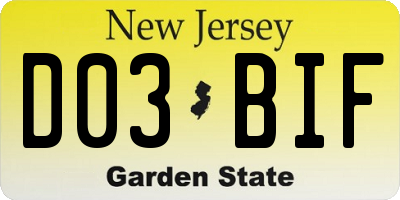 NJ license plate D03BIF