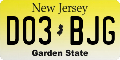 NJ license plate D03BJG