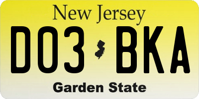 NJ license plate D03BKA