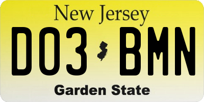 NJ license plate D03BMN
