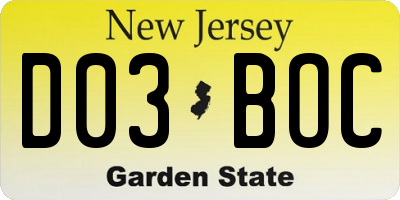 NJ license plate D03BOC