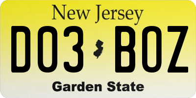 NJ license plate D03BOZ