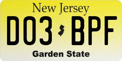 NJ license plate D03BPF