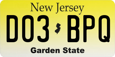 NJ license plate D03BPQ