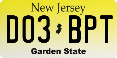 NJ license plate D03BPT