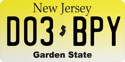 NJ license plate D03BPY
