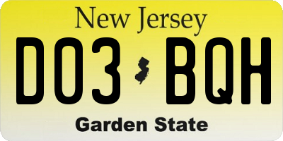 NJ license plate D03BQH