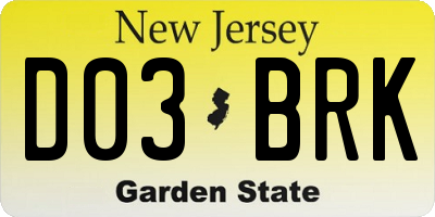 NJ license plate D03BRK