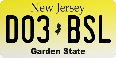 NJ license plate D03BSL
