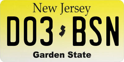 NJ license plate D03BSN
