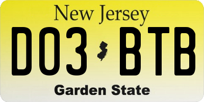 NJ license plate D03BTB