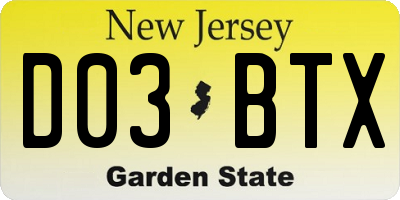 NJ license plate D03BTX