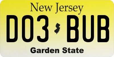 NJ license plate D03BUB