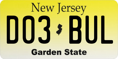 NJ license plate D03BUL