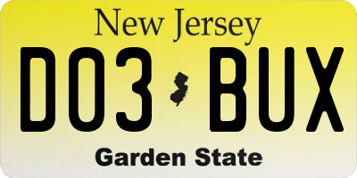 NJ license plate D03BUX