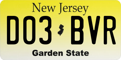 NJ license plate D03BVR