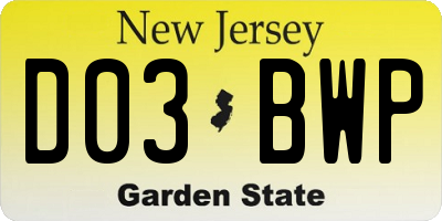 NJ license plate D03BWP