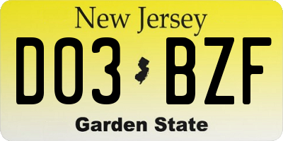 NJ license plate D03BZF