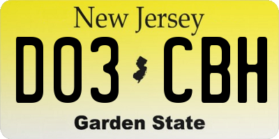 NJ license plate D03CBH