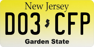 NJ license plate D03CFP