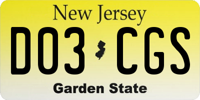 NJ license plate D03CGS
