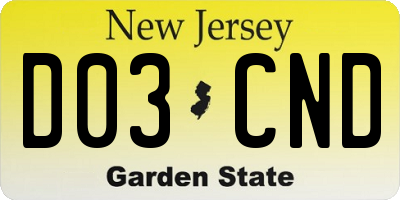NJ license plate D03CND