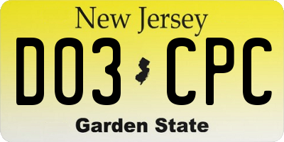NJ license plate D03CPC