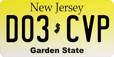 NJ license plate D03CVP