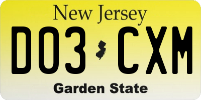 NJ license plate D03CXM