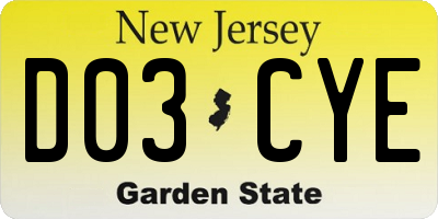 NJ license plate D03CYE