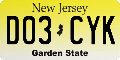 NJ license plate D03CYK