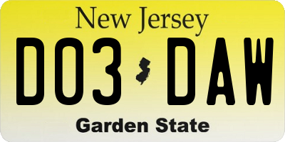 NJ license plate D03DAW