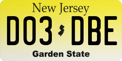 NJ license plate D03DBE