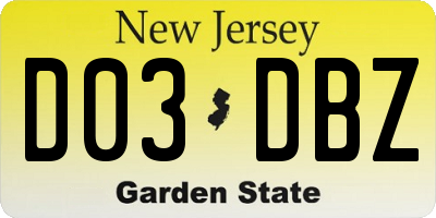 NJ license plate D03DBZ