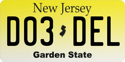 NJ license plate D03DEL