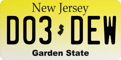 NJ license plate D03DEW