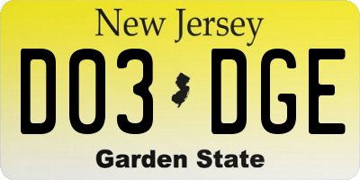 NJ license plate D03DGE