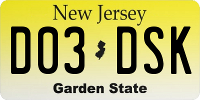 NJ license plate D03DSK
