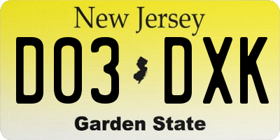 NJ license plate D03DXK