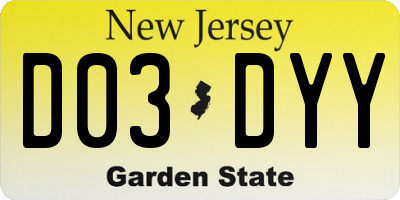 NJ license plate D03DYY