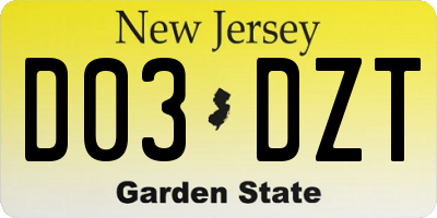 NJ license plate D03DZT