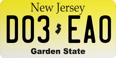 NJ license plate D03EAO