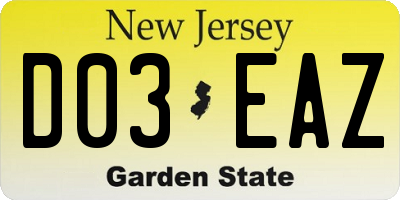 NJ license plate D03EAZ