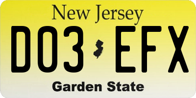 NJ license plate D03EFX