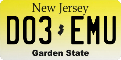 NJ license plate D03EMU