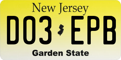 NJ license plate D03EPB